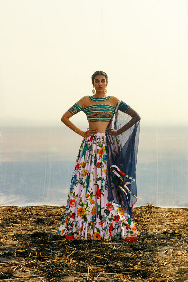 Crepe printed Lehenga set