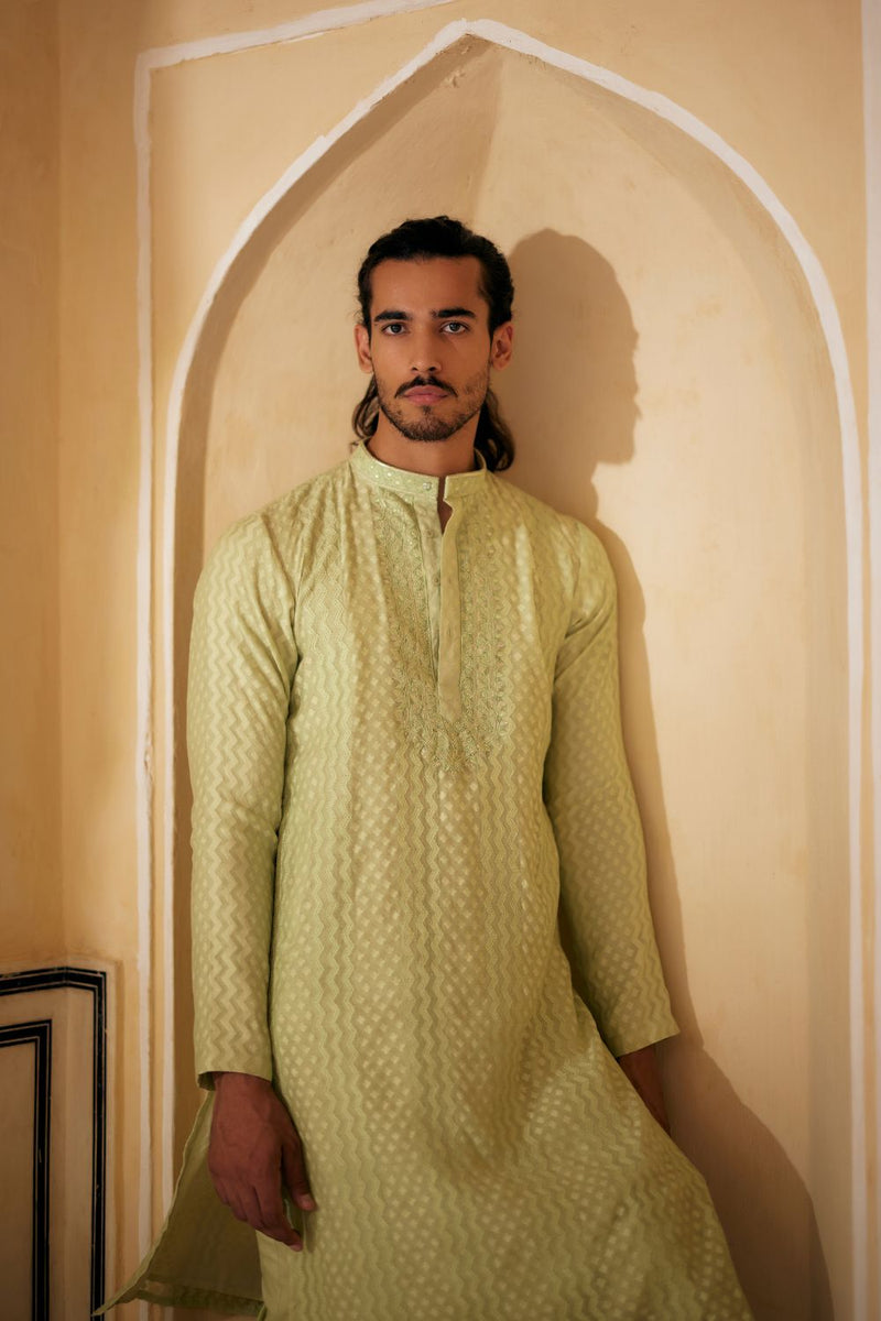 Mint Resham Work Kurta With Pants