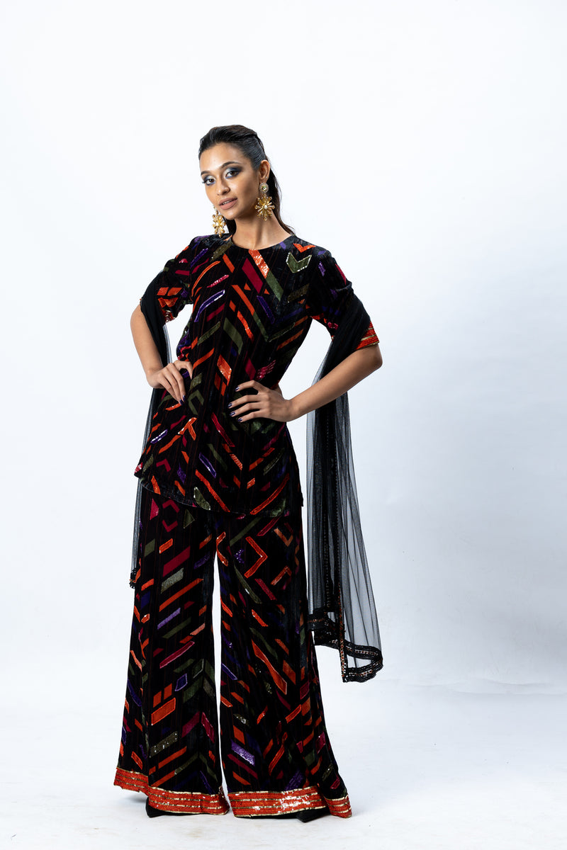 Multi-Printed Kurti and Sharara with Dupatta