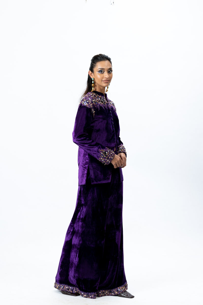 Violet Embroidered Jacket with Sharara