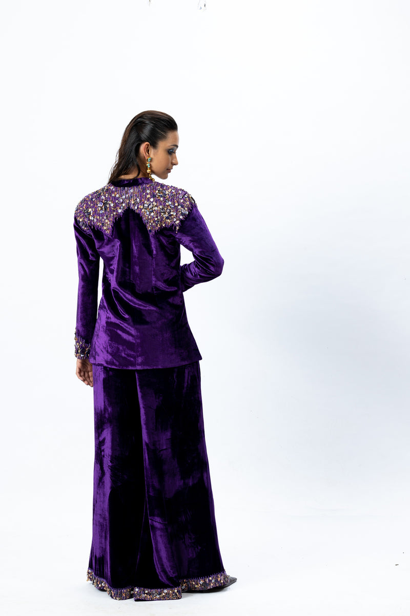 Violet Embroidered Jacket with Sharara