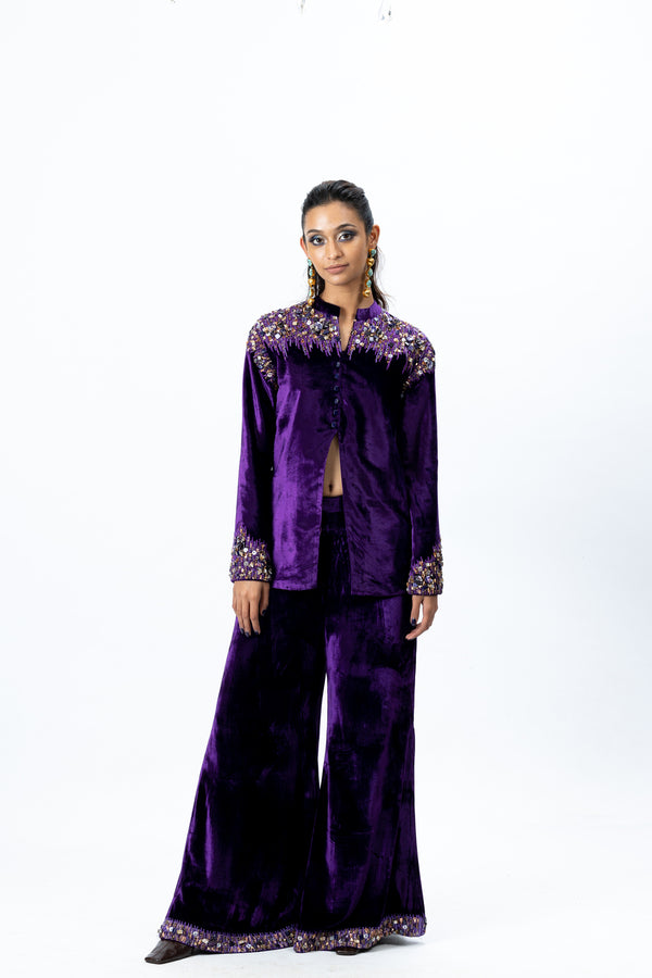 Violet Embroidered Jacket with Sharara