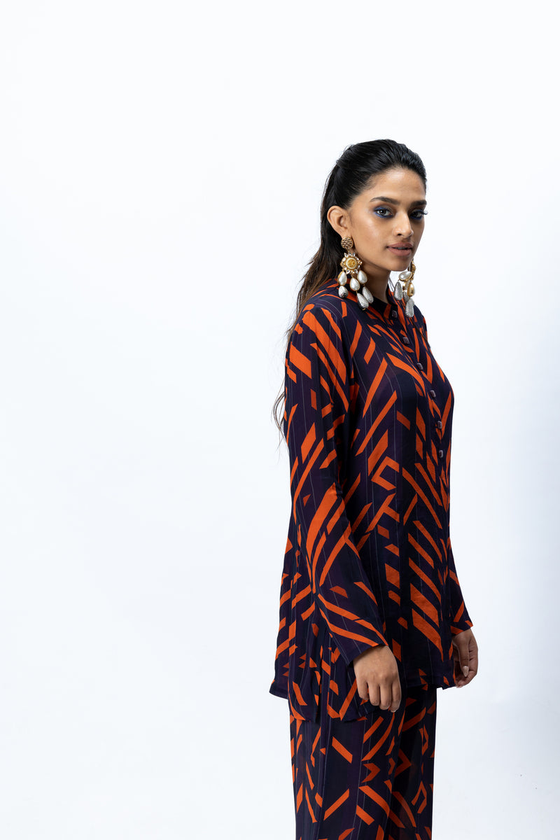 Violet & Orange Kurti and Pant Set