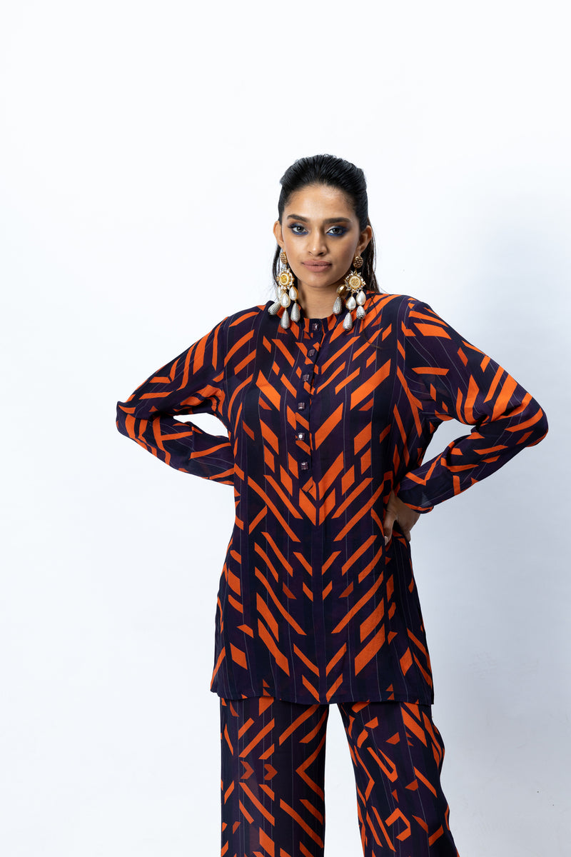 Violet & Orange Kurti and Pant Set