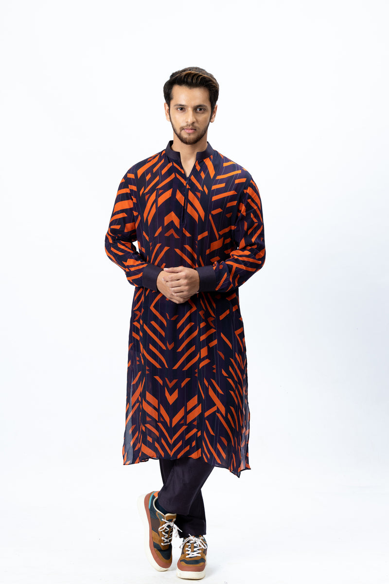 Violet & Orange Kurta and Pants Set