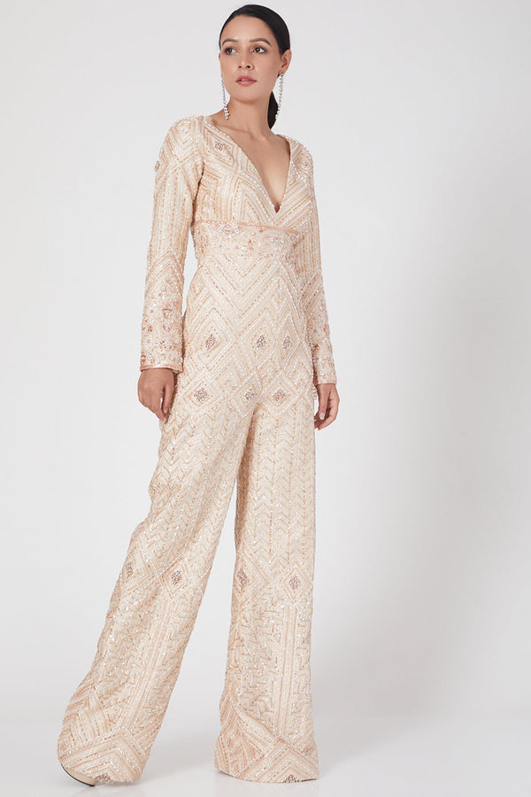 Golden Embroidered Jumpsuit Set