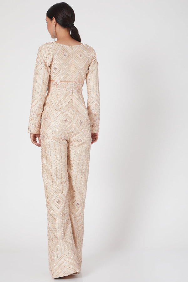 Golden Embroidered Jumpsuit Set