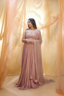 Rose Gold Anarkali With Dupata
