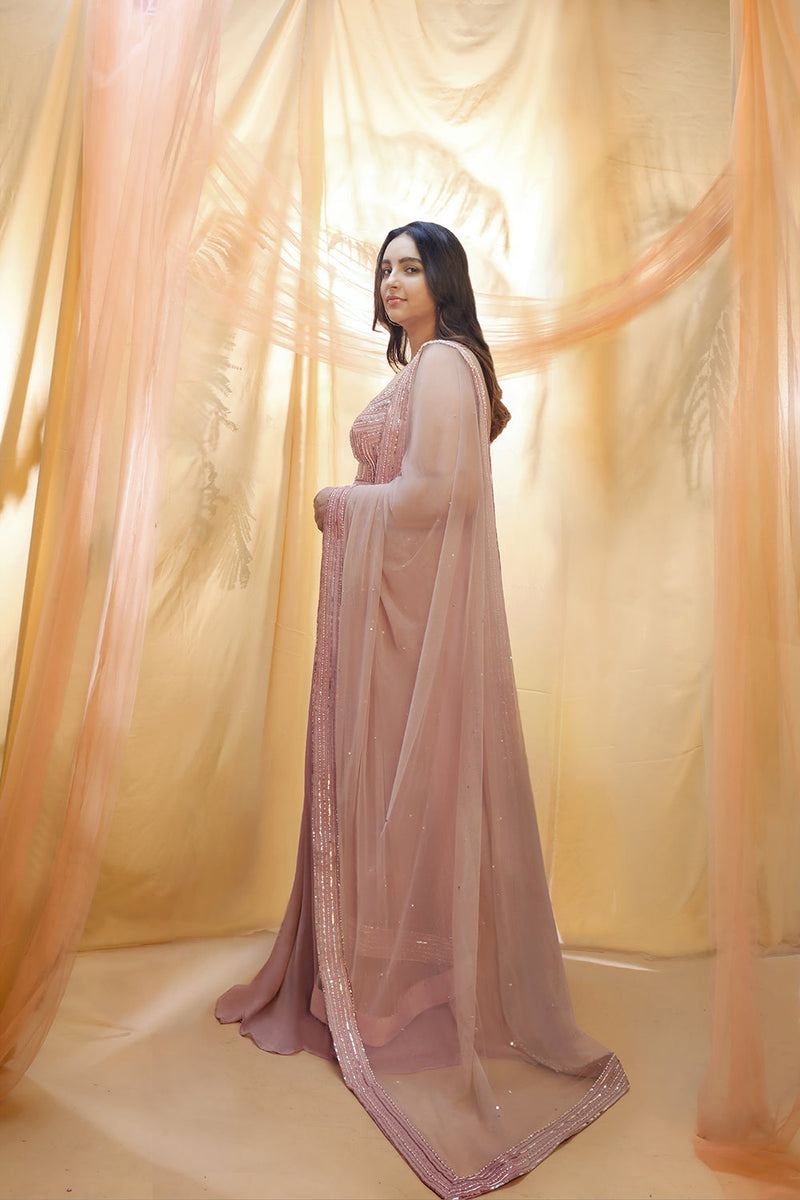 Rose Gold Anarkali With Dupata
