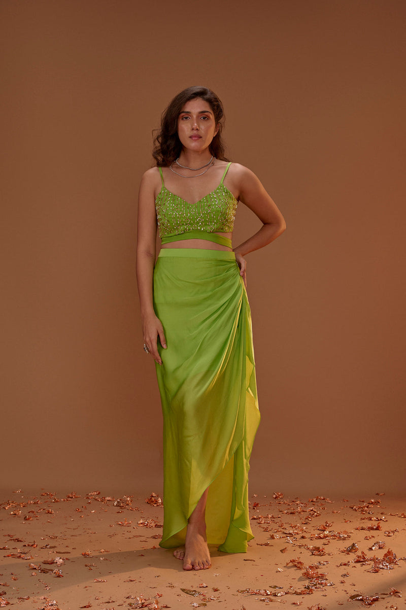 Green Dhoti With Bustier
