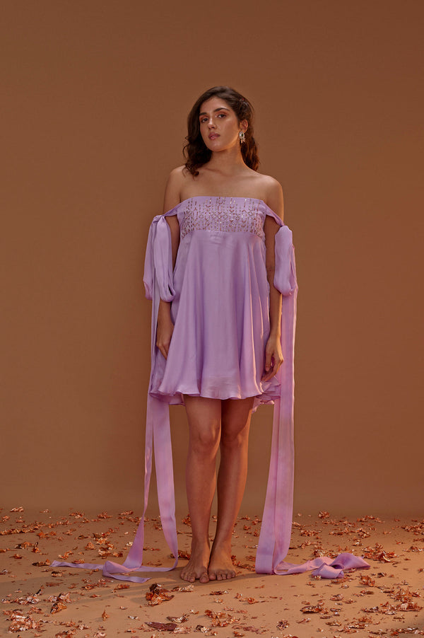 Lilac Tie Up Short Dress