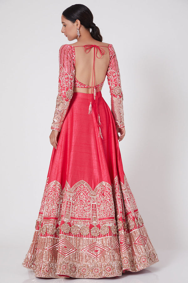 Pink Embroidered Lehenga With Blouse And Dupatta Set
