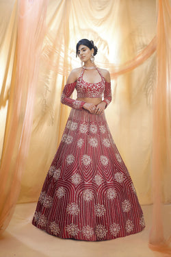 Heavy Red Lehenga With Halter Blouse