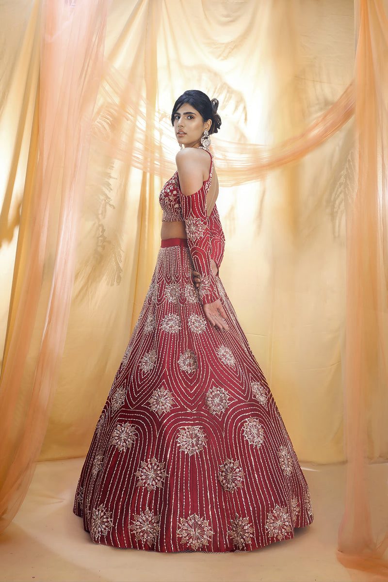 Heavy Red Lehenga With Halter Blouse