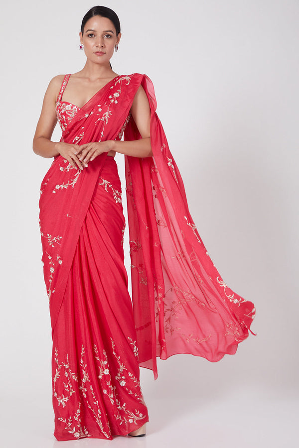 Hot Pink 
Embroidered 
Saree Set