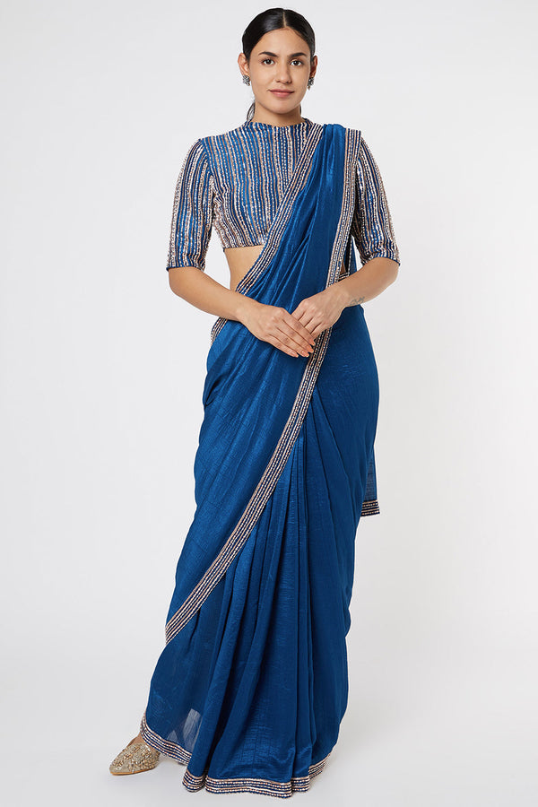 Blue Embroidered Saree