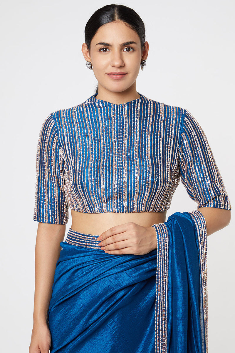 Blue Embroidered Saree