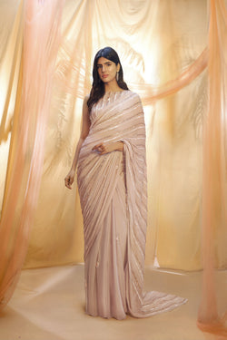 Dusted Lilac Saree With Sleeveless Blouse