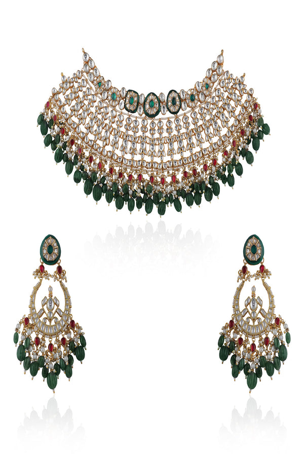 Green,White & Pink Necklace Set