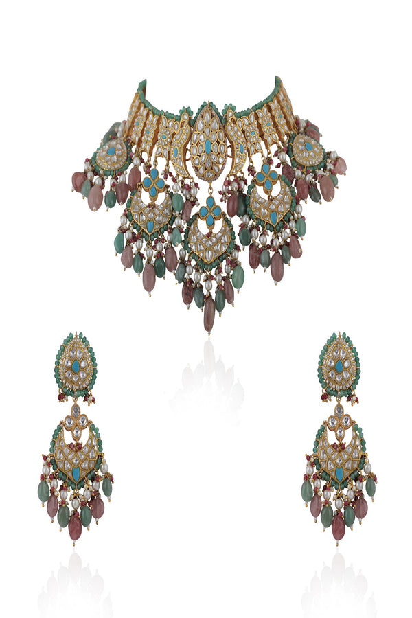 Pastel Pink & Firozi Necklace Set