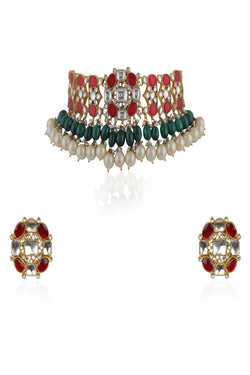 Red ,Green & White Necklace Set