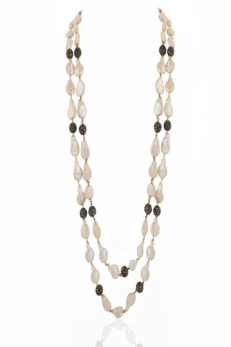 Black & White Black And White Emerald Beads Double Layered Maala