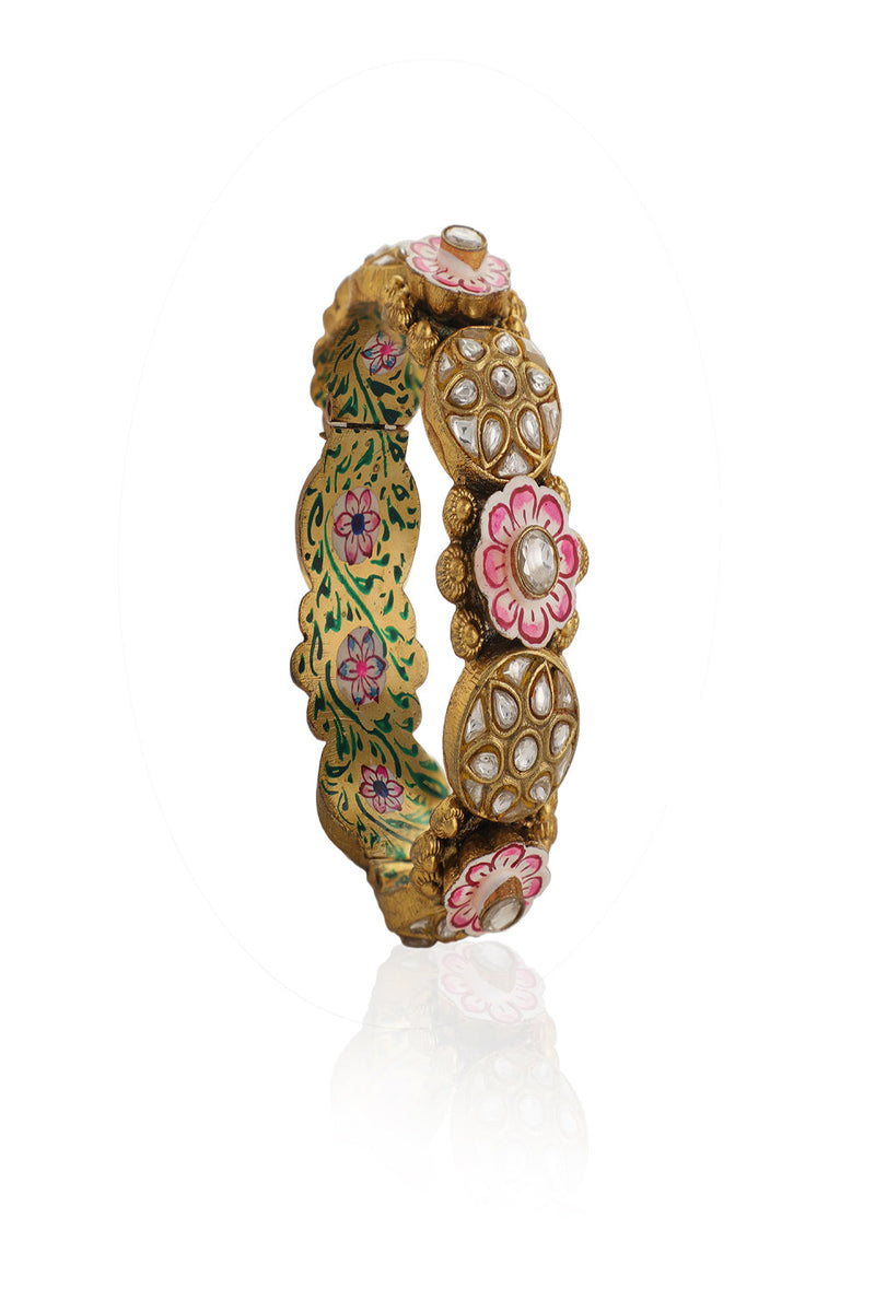 Pink & White Pink And Green Meena Work Bangles (Single Pc)