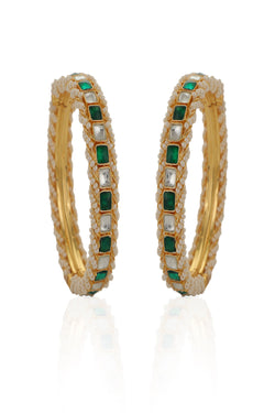 Green & White Gold Finish Semi Precious White And Green Jadtar Bangles Design  By Riana Jewellery