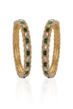 Green & White Gold Finish Semi Precious White And Green Jadtar Bangles Design  By Riana Jewellery