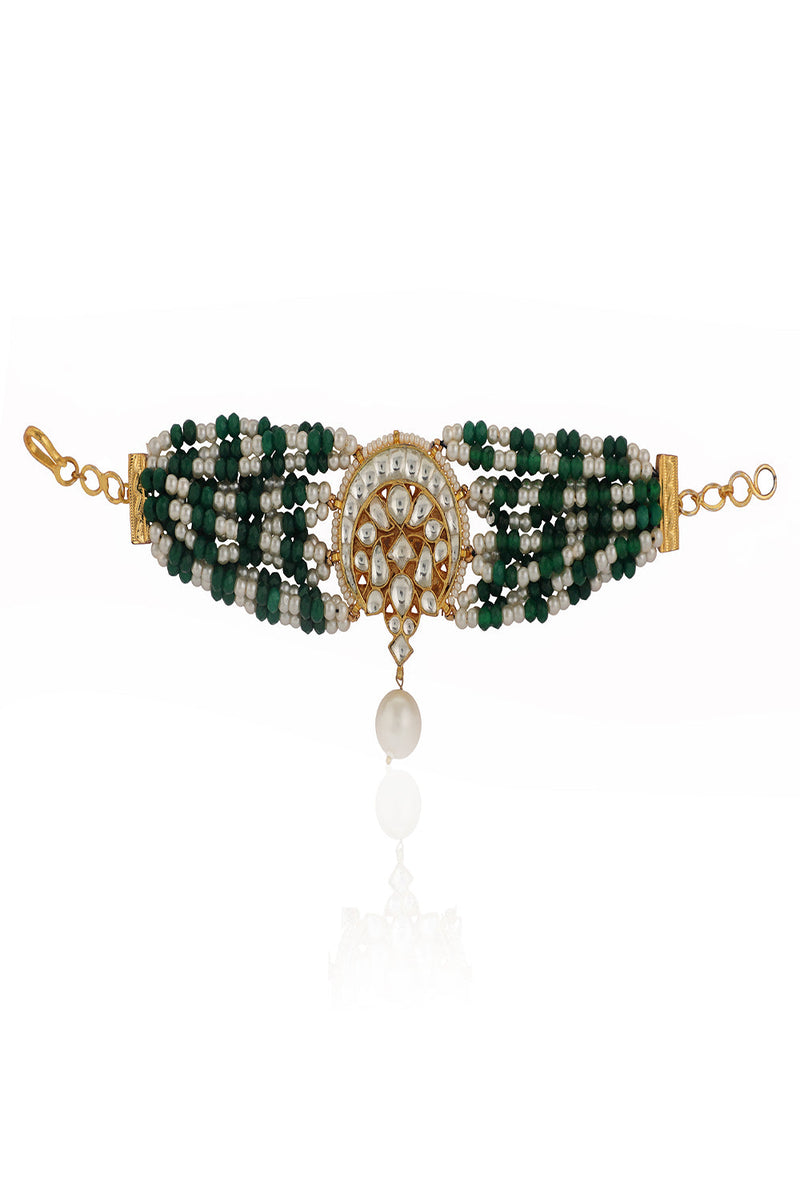 Green & White Women'S Wear Green And White Pearl Bracelet