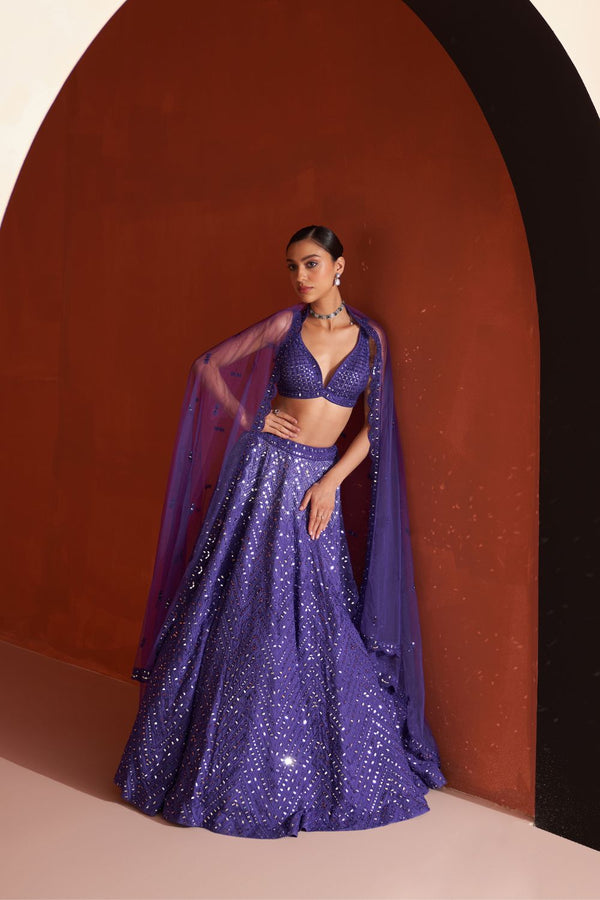 Purple Raw Silk Lehnga Set