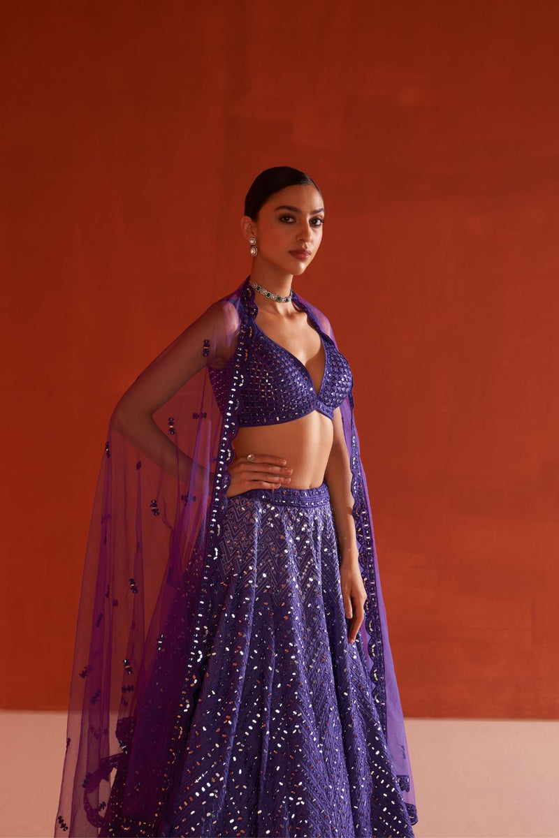 Purple Raw Silk Lehnga Set