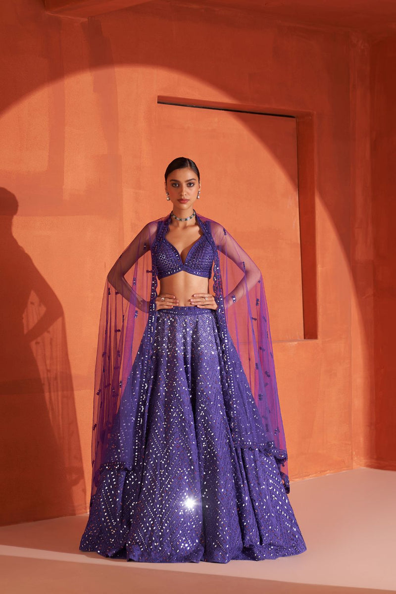 Purple Raw Silk Lehnga Set