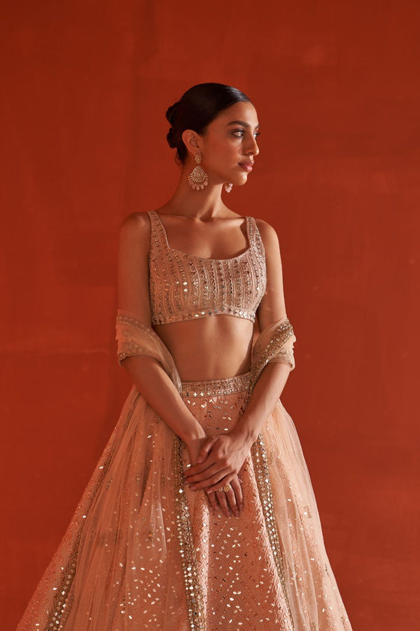 Peach Raw Silk Lehnga Set