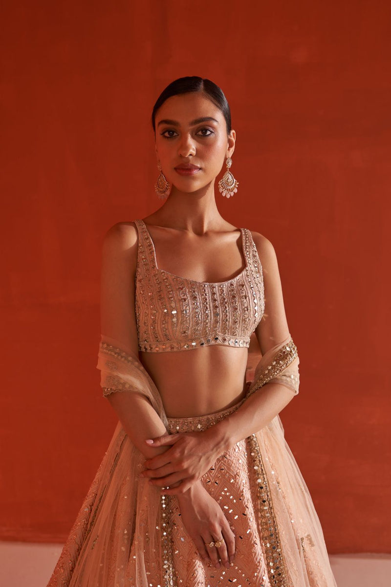 Peach Raw Silk Lehnga Set