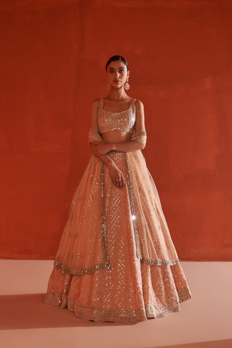 Peach Raw Silk Lehnga Set