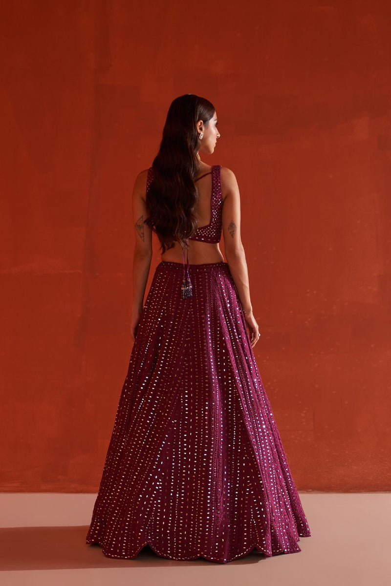 Wine Raw Silk Lehnga Set