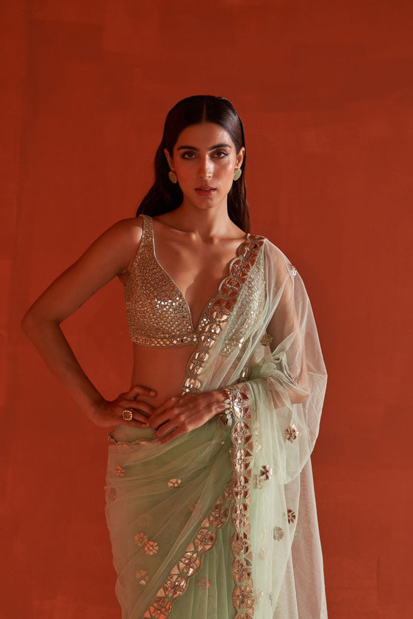 Sea Green Net Saree