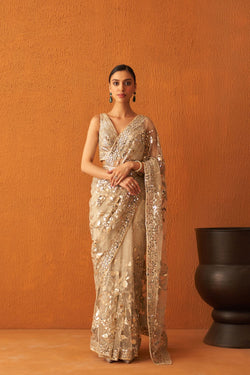 Gold Net Saree