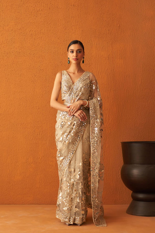 Gold Net Saree