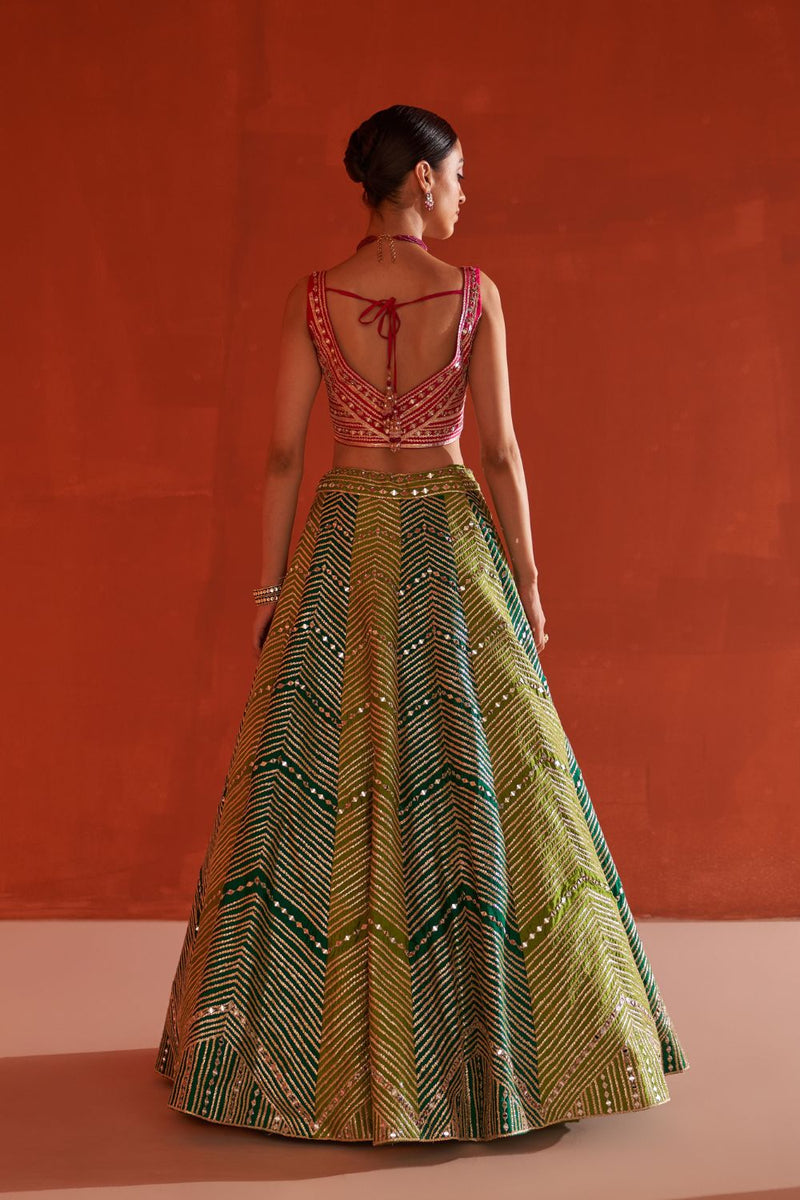 Multicolor Raw Silk Lehnga Set