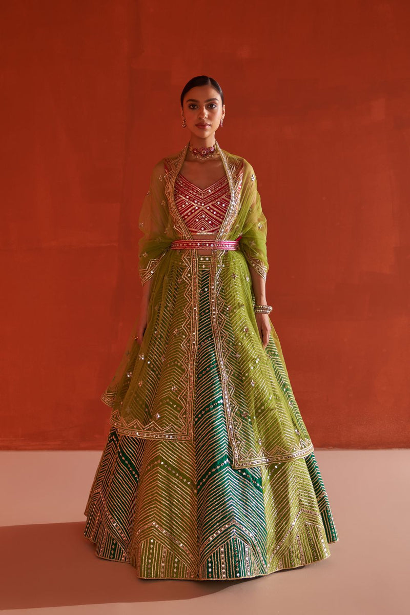 Multicolor Raw Silk Lehnga Set