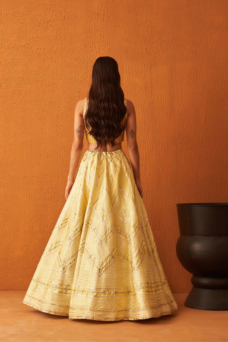 Yellow Raw Silk Lehnga Set