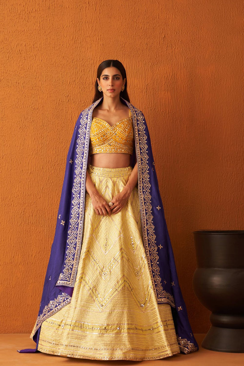 Yellow Raw Silk Lehnga Set