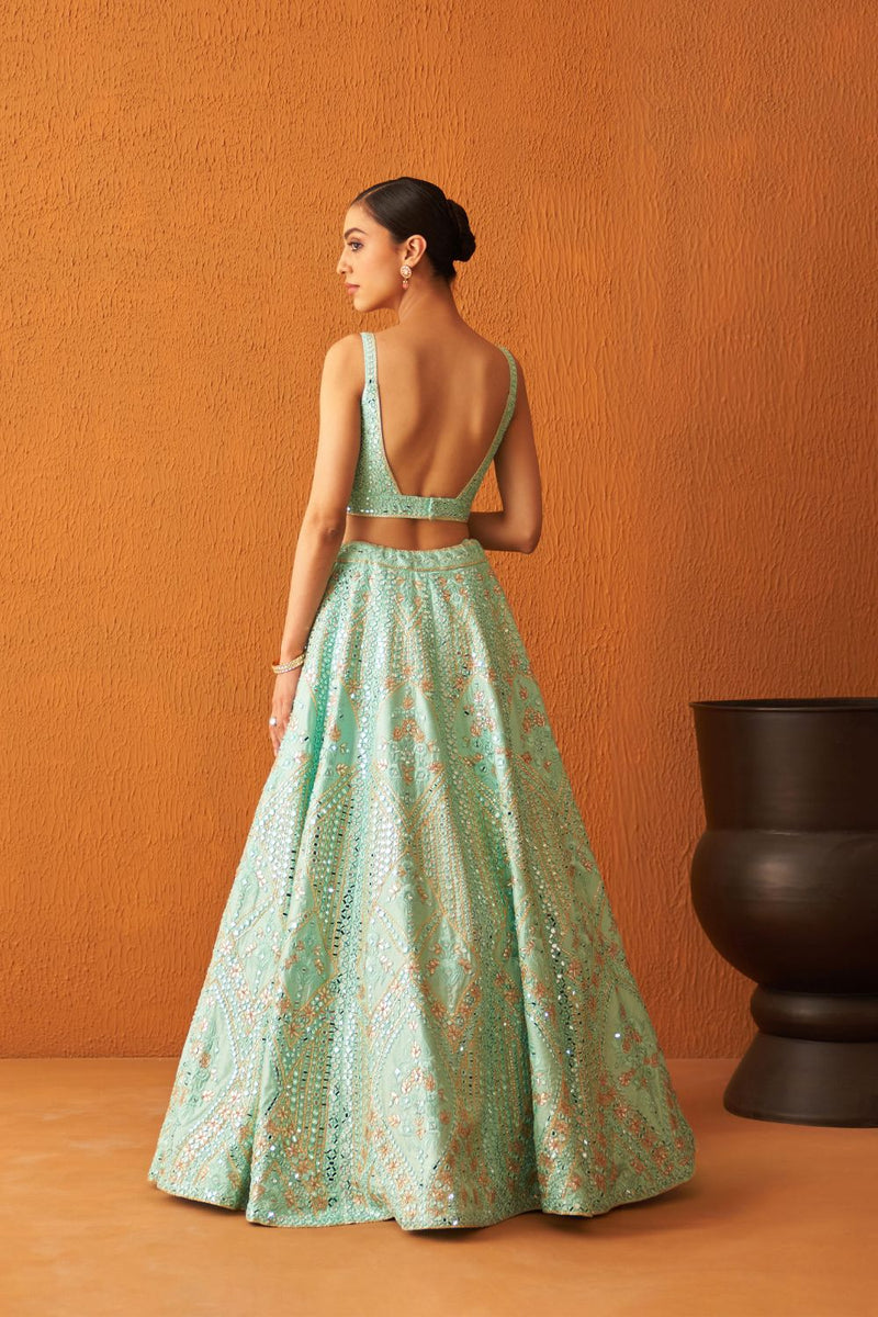 Sea Green Raw Silk Lehnga Set