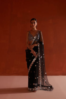 Black Net Saree