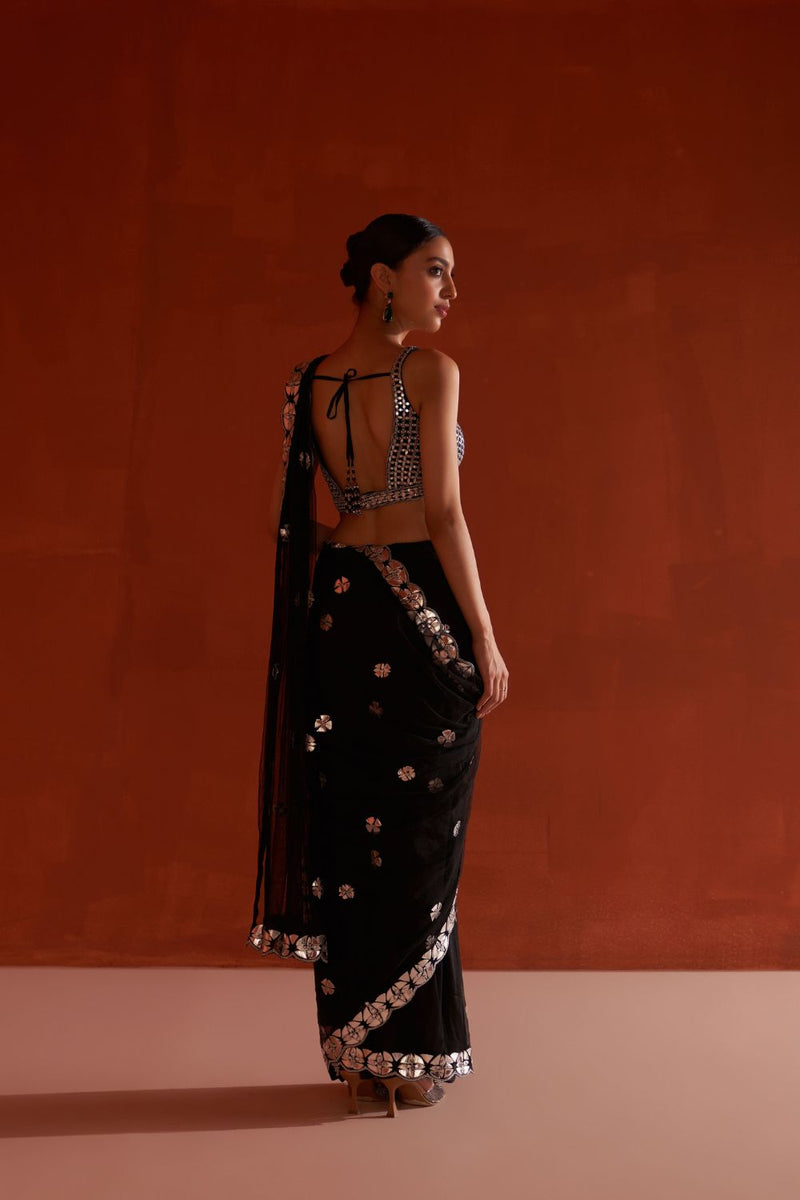 Black Net Saree