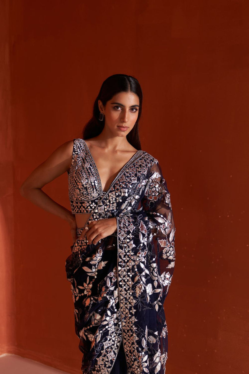 Midnight Blue Net Saree