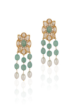 Sea Green & White Sea Green Flower Earrings/Statement Earrings