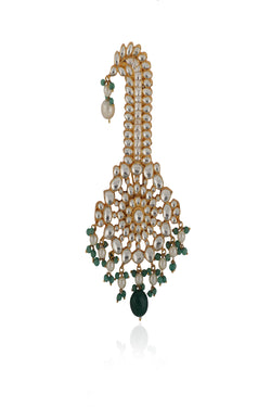 Sea Green & White Indian Handcrafted Jadtar Stone With Sea Green Naathmani Beads Kalangi